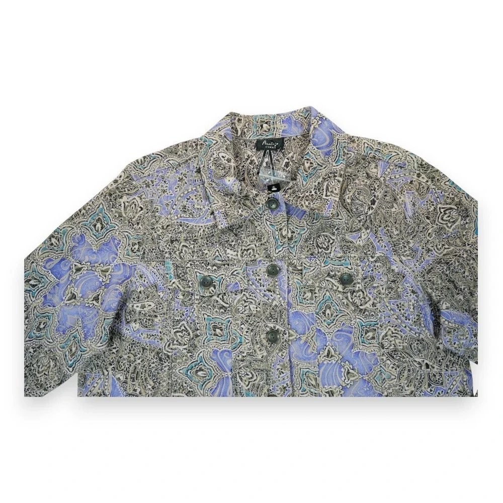 NWT Analogy Women's Jacket 1X All Over Embroidered Collared Button Down MSRP $78